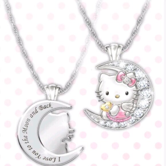 Hello Kitty “ I Love You To The Moon And Back” 2 Sided Necklace NIB - Picture 4 of 5